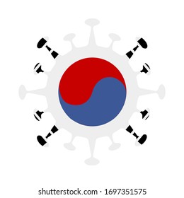 South Korea flag in virus shape, COVID-19 symbol, vector illustration.