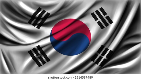 Bandeira da Coreia do Sul acenando de perto. Ilustração vetorial.