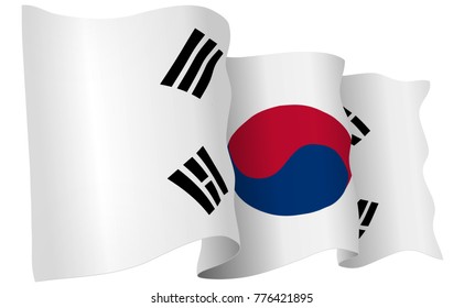 South Korea flag waving isolated on white in vector format.