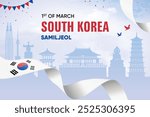 South Korea Flag Waving On Skyline Background. Samiljeol Concept Design Vector Illustration.