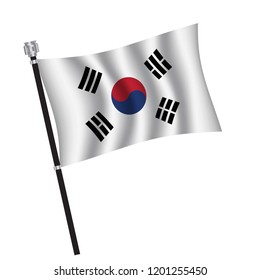 South Korea flag , flag of South Korea waving on flag pole, vector illustration EPS 10.