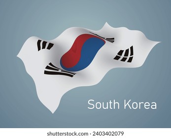 South Korea flag, Waving on blue background, vector format is eps10 