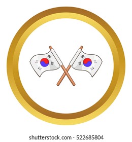 South Korea flags vector icon in golden circle, cartoon style isolated on white background