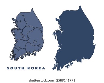 South Korea flat and outline vector map set