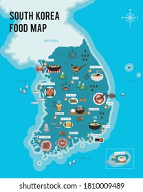 South Korea. Food. Map. Vector Illustration