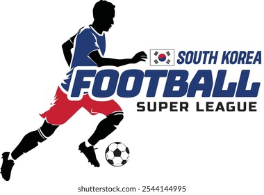 South Korea football league, Soccer ball, Football logo, Footballer Kick the Ball isolated on white background, Vector Illustration