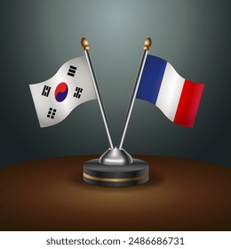 South Korea  and France table flags relation with gradient backgrund. Vector Illustration