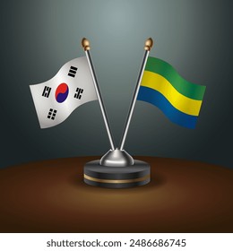 South Korea  and Gabon table flags relation with gradient backgrund. Vector Illustration