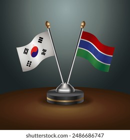 South Korea  and Gambia table flags relation with gradient backgrund. Vector Illustration