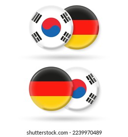 South Korea and Germany circle flags. 3d icon. Round German and Korean national symbols. Vector illustration.