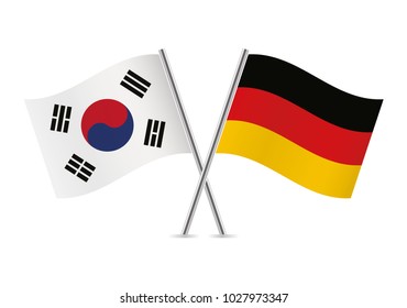 South Korea and Germany crossed flags. South Korean and German flags on white background. Vector icon set. Vector illustration.