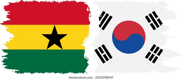 South Korea and Ghana grunge flags connection, vector