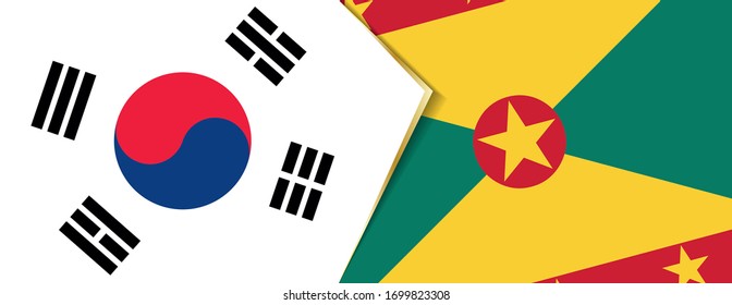 South Korea and Grenada flags, two vector flags symbol of relationship or confrontation.