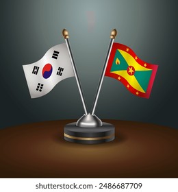 South Korea  and Grenada table flags relation with gradient backgrund. Vector Illustration