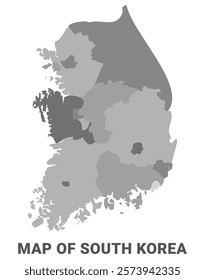South Korea Greyscale political map simple flat illustration