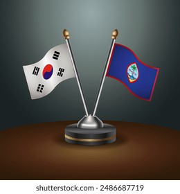 South Korea  and Guam table flags relation with gradient backgrund. Vector Illustration