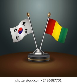 South Korea  and Guinea table flags relation with gradient backgrund. Vector Illustration