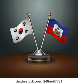 South Korea  and Haiti table flags relation with gradient backgrund. Vector Illustration