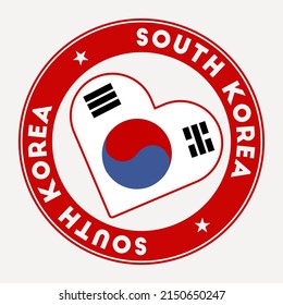 South Korea heart flag badge. From South Korea with love logo. Support the country flag stamp. Vector illustration.