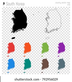 South Korea high detailed map. Country silhouette icon. Isolated South Korea black map outline. Vector illustration.