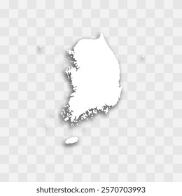 South Korea high detailed vector representation of country silhouette. White color on transparent background with dropped shadow. For educational, decorative, or informational use.