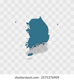 South Korea high detailed vector representation of country silhouette. 3D map on transparent background with dropped shadow. For educational, decorative, or informational use.