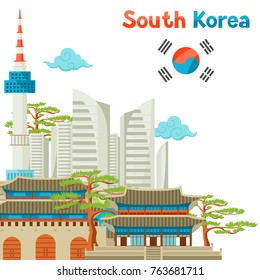 South Korea historical and modern architecture background design.