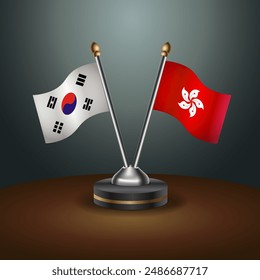 South Korea  and Hong Kong table flags relation with gradient backgrund. Vector Illustration