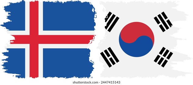 South Korea and Iceland grunge flags connection, vector