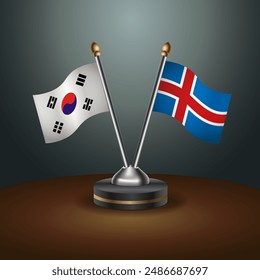 South Korea  and Iceland table flags relation with gradient backgrund. Vector Illustration