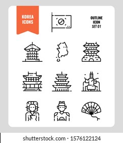 South Korea icon set 1. Include flag, landmark, people and more. Outline icons Design. vector illustration