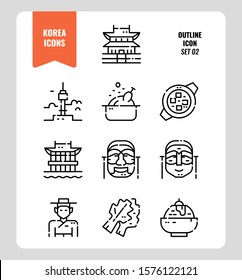 South Korea icon set 2. Include landmark, food, Traditional Culture and more. Outline icons Design. vector illustration