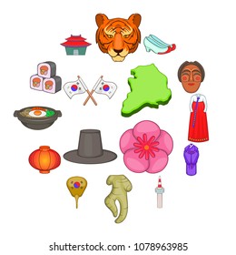 South Korea icons set. Cartoon illustration of 16 South Korea vector icons for web