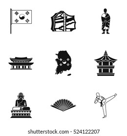 Iconos de Corea del Sur puestos. Simple ilustración de 9 iconos vectoriales de Corea del Sur para la web