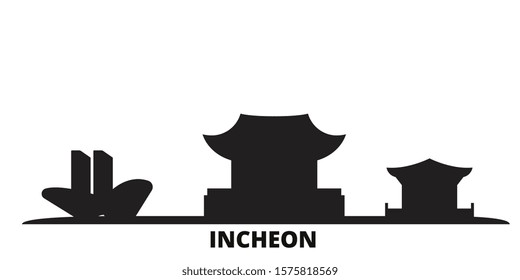 South Korea, Incheon city skyline isolated vector illustration. South Korea, Incheon travel black cityscape