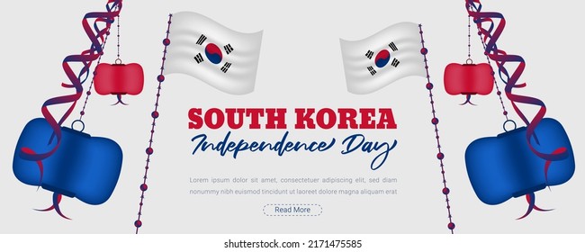 South Korea independence day celebration background with 3d flag-waving design