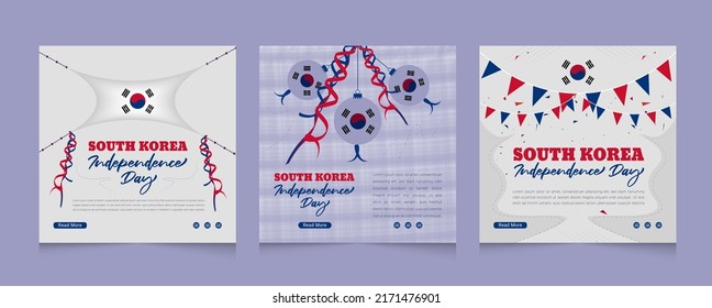 South Korea independence day celebration social media post banner with 3d flag-waving design