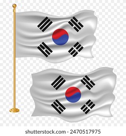 
south korea independence day with korean national flag waving fabric illustration png element with pole emoji and clipart transparent background