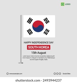 South Korea Independence Day Social Media Banner, Editable Vector Design with Flag