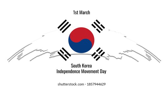 South Korea independence movement Day (1 march). Hand drawn white stripe and sign in national colors of Korean flag  . Vector illustration