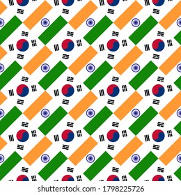 south korea and india flag, seamless pattern. vector background