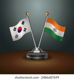 South Korea  and India table flags relation with gradient backgrund. Vector Illustration