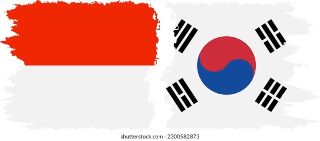 South Korea and Indonesia grunge flags connection, vector