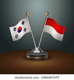 South Korea  and  Indonesia, table flags relation with gradient backgrund. Vector Illustration