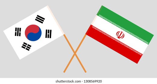 South Korea and Iran. The Korean and Iranian flags. Official colors. Correct proportion. Vector illustration