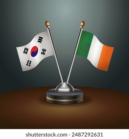 South Korea  and Ireland table flags relation with gradient backgrund. Vector Illustration