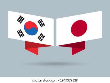 Banderas de Corea del Sur y Japón. Símbolos japoneses y coreanos. Ilustración vectorial.