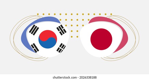 South Korea and Japan flags. Japanese and Korean national symbols with abstract background and geometric shapes. Vector illustration.