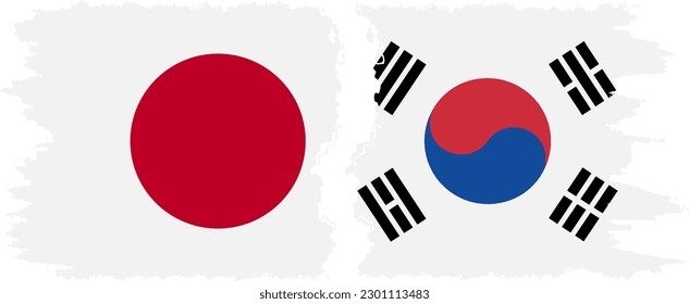 South Korea and Japan grunge flags connection, vector