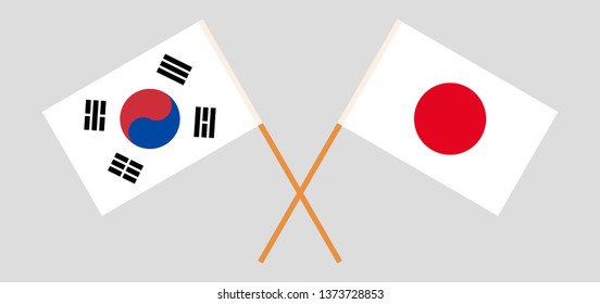 South Korea and Japan. The Korean and Japanese flags. Official colors. Correct proportion. Vector illustration
